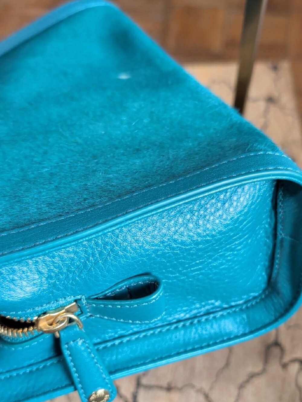 Vera Bradley Teal Blue Mini Satchel with Gold Hardware minor Stain On Front - Picture 5 of 13